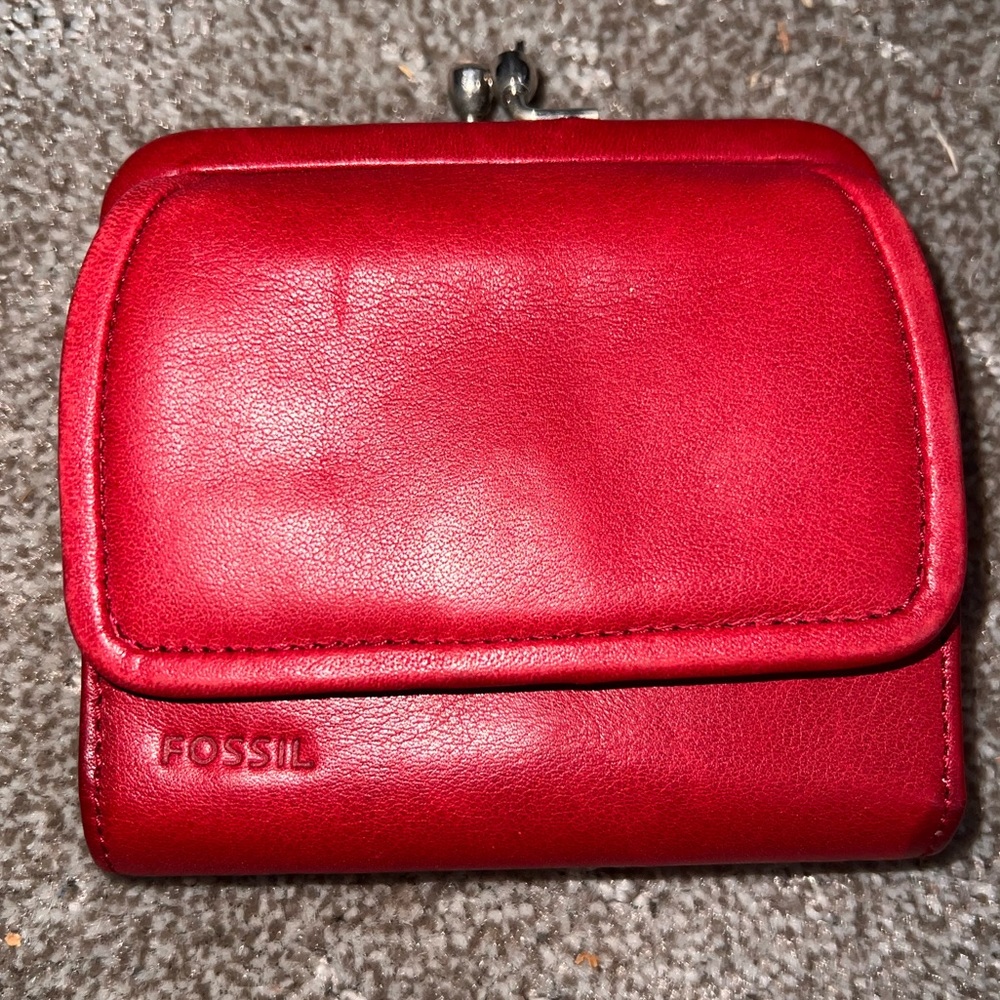 Vintage Fossil Leather Coin Change Purse/ID Holder